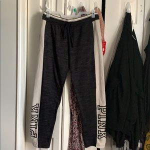 Pink charcoal gray and white joggers sweatpants